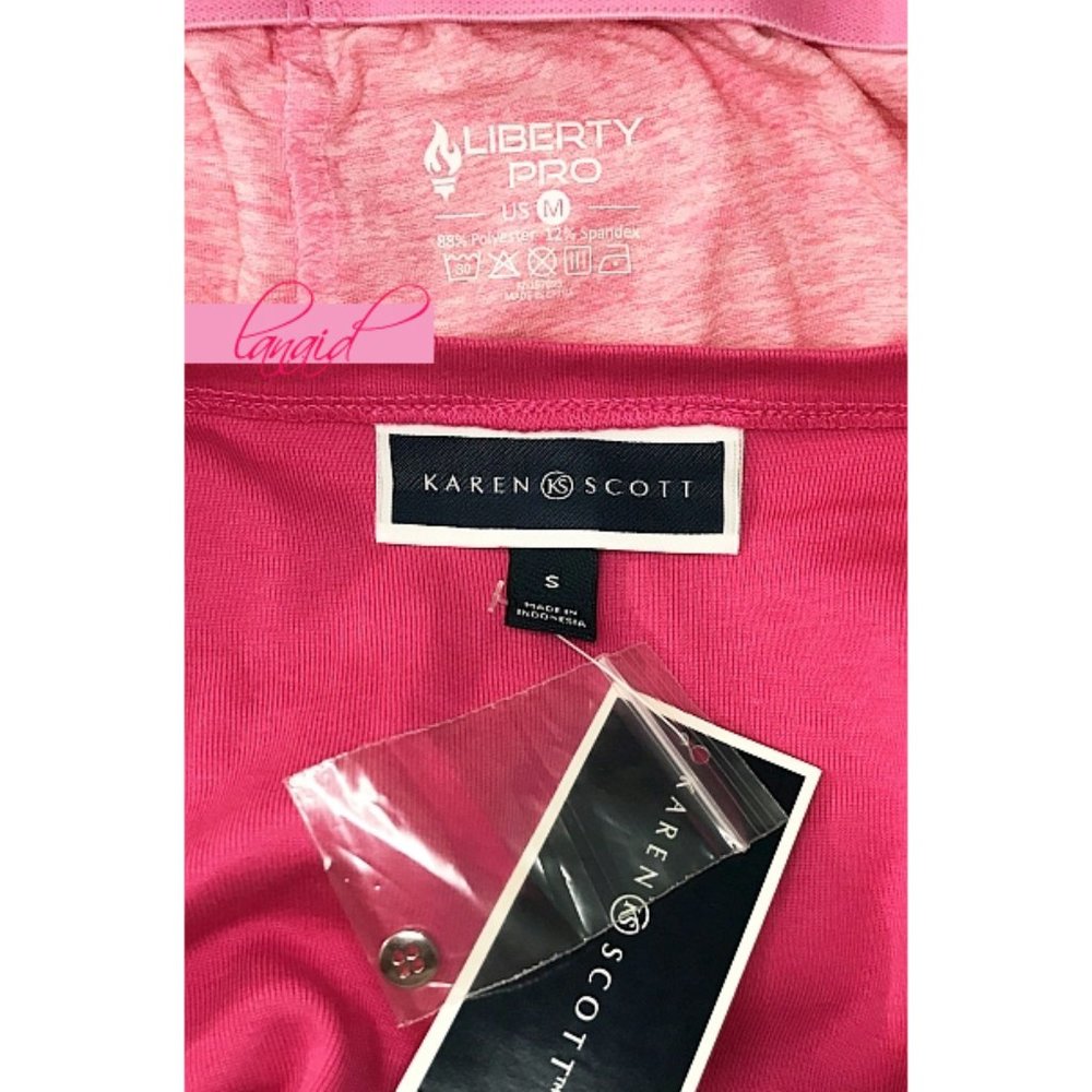 BUNDLE OUTFIT Karen Scott Henley Steel Rose Liberty Pro Neon Pink Lounge Shorts - Picture 10 of 12
